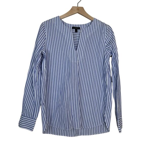 J. Crew Womens 4 Blue White Striped Pullover V Neck Blouse - Picture 1 of 11